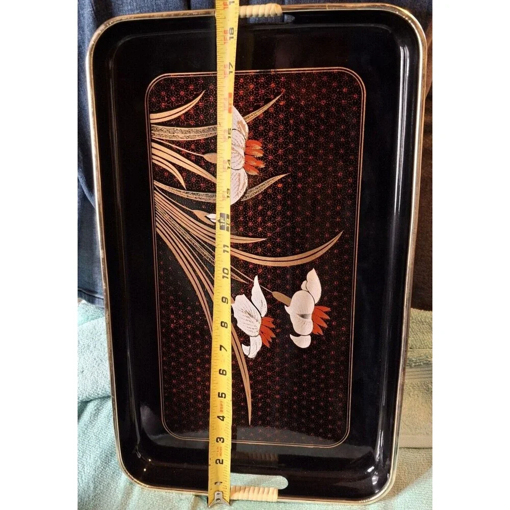 Lacquerware Tray Set Painted Shikki Ware 3 Piece Nesting Barware Serving Trays